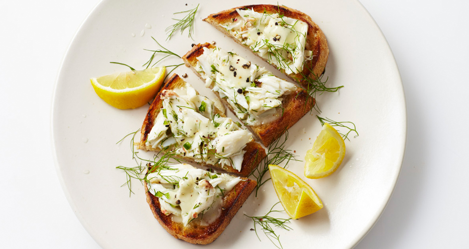 crab toast with lemon aioli