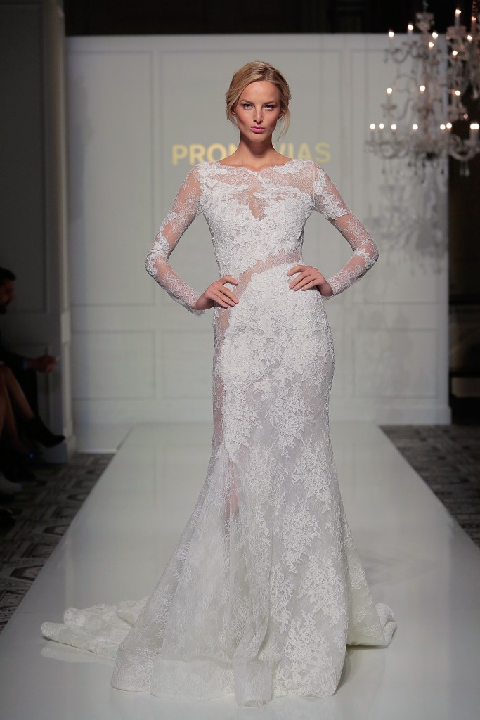pronovias wedding dress sheer long sleeve