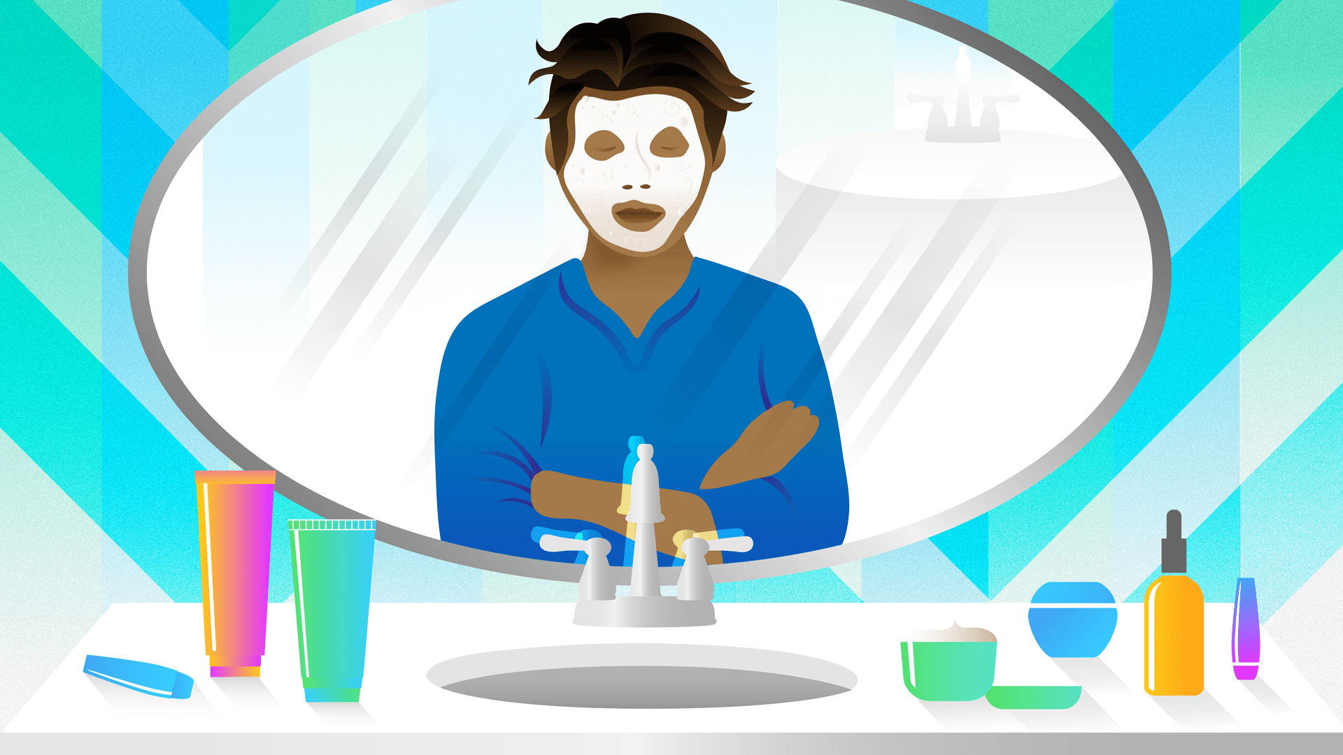 Illustration of a Man's Skin-Care Routine