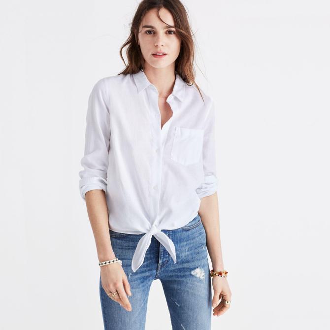 STYLECASTER | Madewell White Tie-Front Shirt