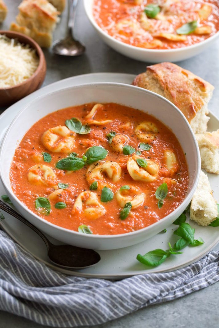 STYLECASTER | 12 Vegetarian Slow-Cooker Soups and Stews | Creamy Tomato Basil Tortellini Soup