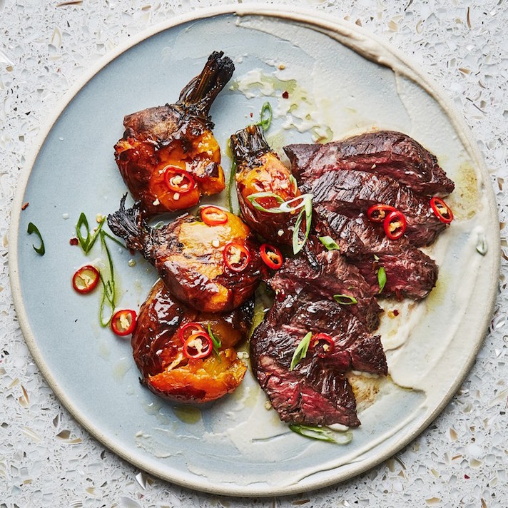STYLECASTER | 17 Fancy Date Night Dinners That Are Actually Super Easy | Seared Hanger Steak With Tahini and Smashed Charred Beets