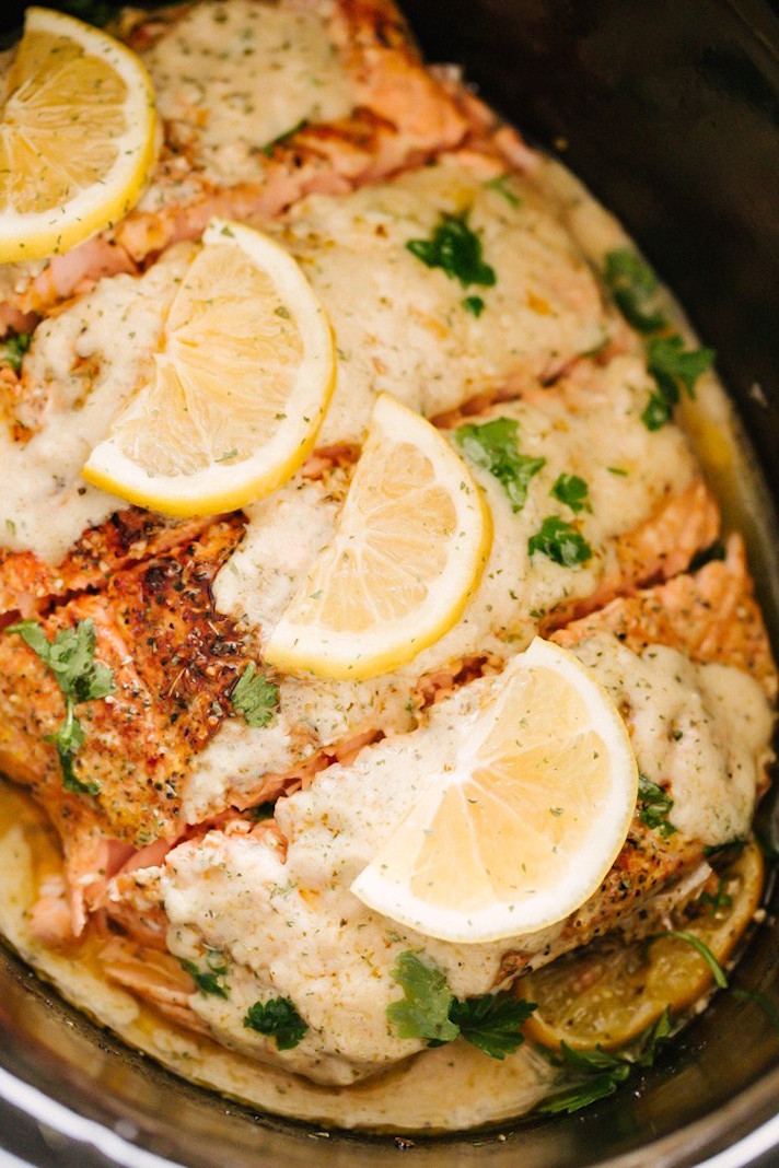 STYLECASTER | 17 Slow-Cooker Seafood Recipes for When You're Sick of Chili | Salmon With Lemon Cream Sauce