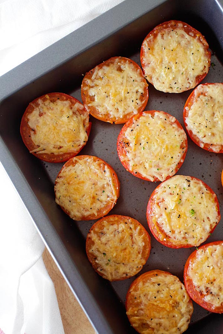 STYLECASTER | 17 Vegetable Recipes That Are Mostly Just Cheese | Parmesan Tomatoes