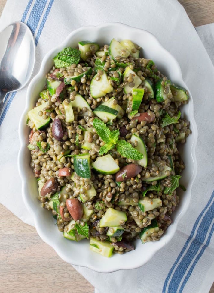STYLECASTER | 17 No-Cook Dinners For Busy Weeknights | Cold Lentil Salad With Cucumbers and Olives
