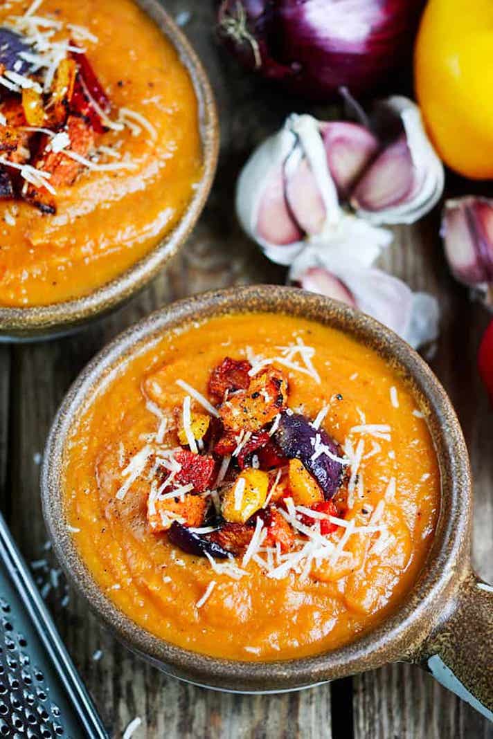 STYLECASTER | 17 Winter Vegetable Recipes That Will Make You Feel Great | Cheesy Roasted Vegetable Soup