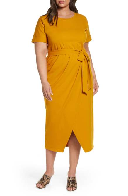 STYLECASTER | Nordstrom Plus-Size Sale 2020 | yellow faux wrap dress