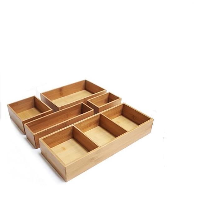 Seville Classics 5-Piece Bamboo Storage Box Set with Divider