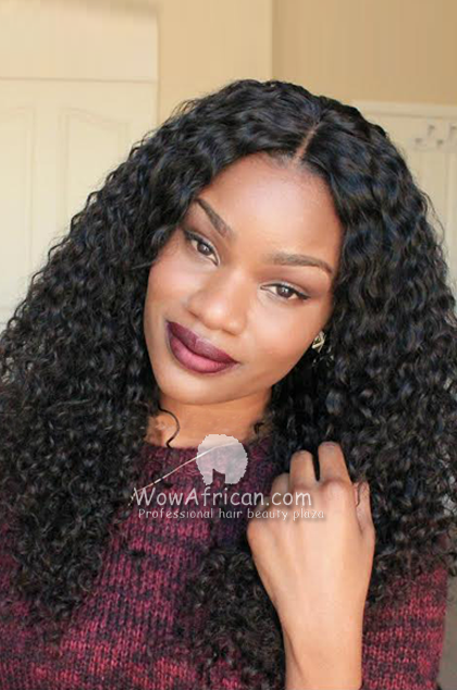 WowAfrican Thick Density Natural Curly Virgin Brazilian Glueless Full Lace Wig