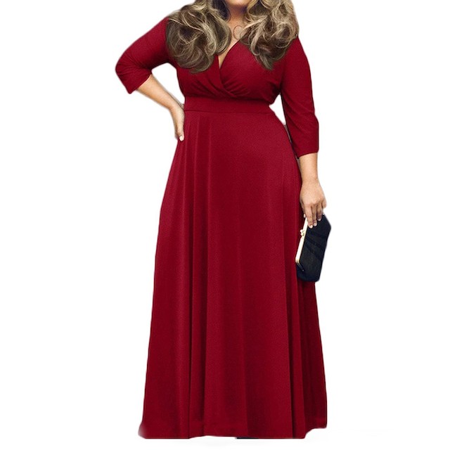 POSESHE Women's Solid V-Neck Dress