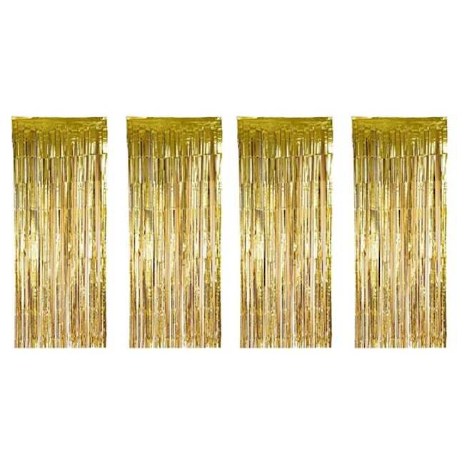Sumind 4 Pack Foil Curtains Metallic Fringe Curtains
