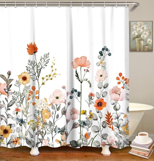 LIVILAN Fabric Floral Shower Curtain Set