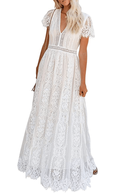 BLENCOT Casual Boho Floral Lace Dress Amazon