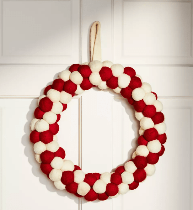 Candy Cane Pom Wreath