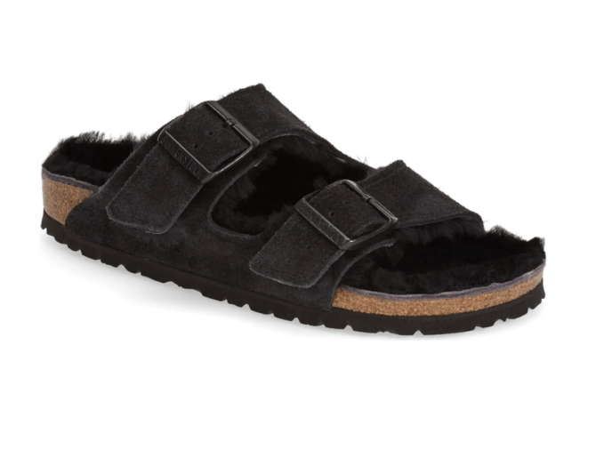 Black Arizona Genuine Shearling Slide Sandal
