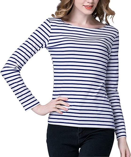 Women's Casual Long Sleeve Shirts Stripe Tee