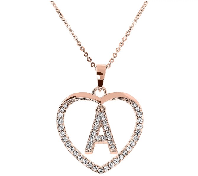 Diamonique 14K Rose Clad Initial Heart Pendant QVC