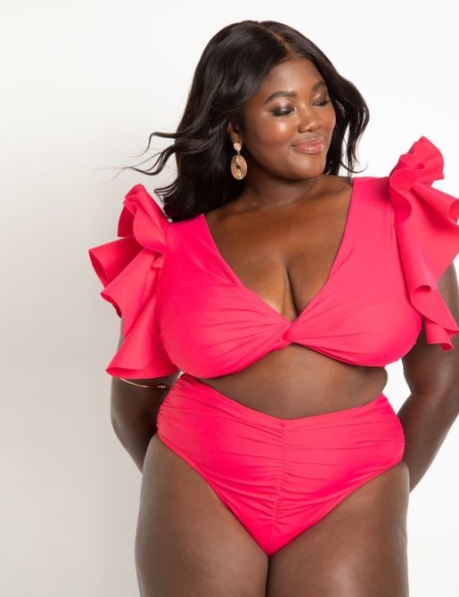 Eloquii Ruffle Shoulder Bikini Top