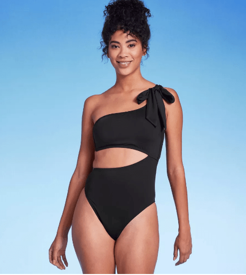 One Shoulder Bow Cut Out One Piece