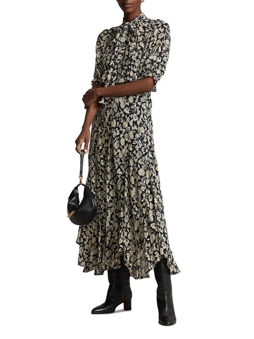 Polo Ralph Lauren Irne Floral Tie-Neck Midi-Dress Saks Fifth Avenue