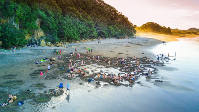 New Zealand's famed Hot Water Beach is a must stop for many after leaving Auckland. Holes are dug into the beach and hot geothermal water creats natural spa pools.