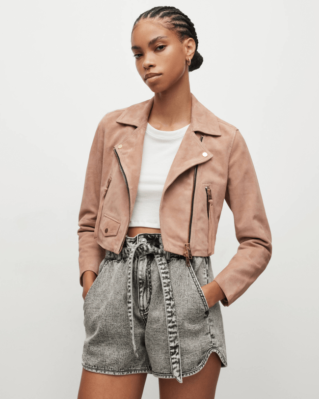 AllSaints Elora Cropped Suede Biker Jacket