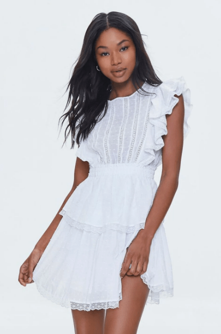 Clip Dot Lace Ruffled Mini Dress