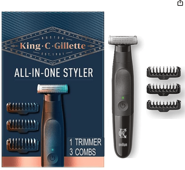 King C. Gillette Men's All-in-One Styler Cordless Stubble Trimmer with 4D Blade and 3 Interchangeable Combs