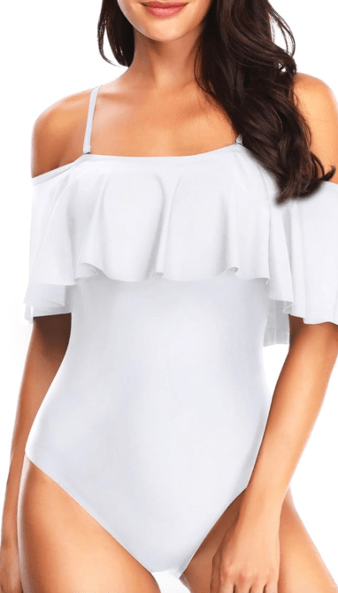 Tempt Me Off-Shoulder Swimsuit in white