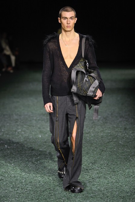 A model walks the Burberry Autumn/Winter 2024 show at London Fashion Week.