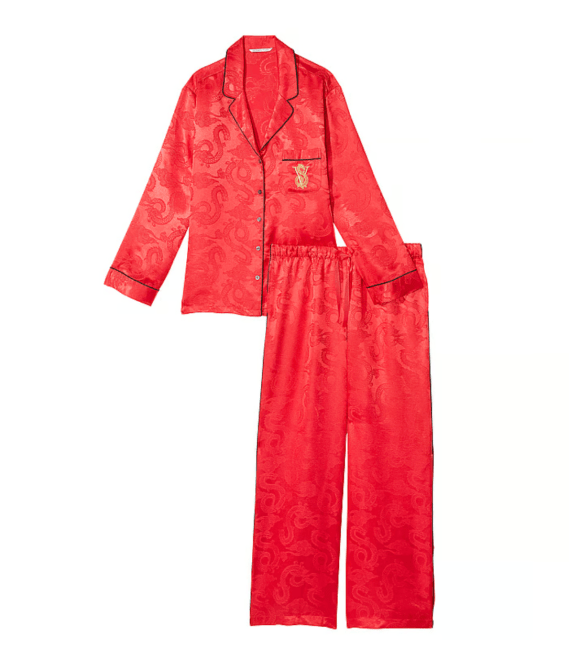 A pair of red satin dragon pajamas from Victoria's Secret