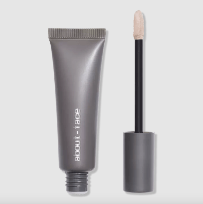 about-face Shadow Fix Eye Primer, eyeshadow primer in a grey tube.