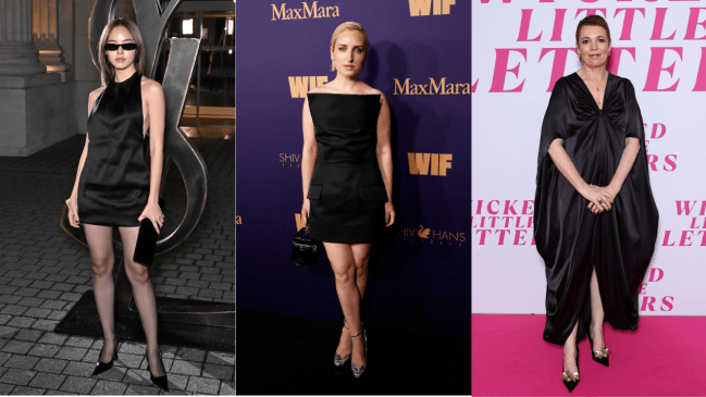 Silky little black dresses at events for Spring 2024.