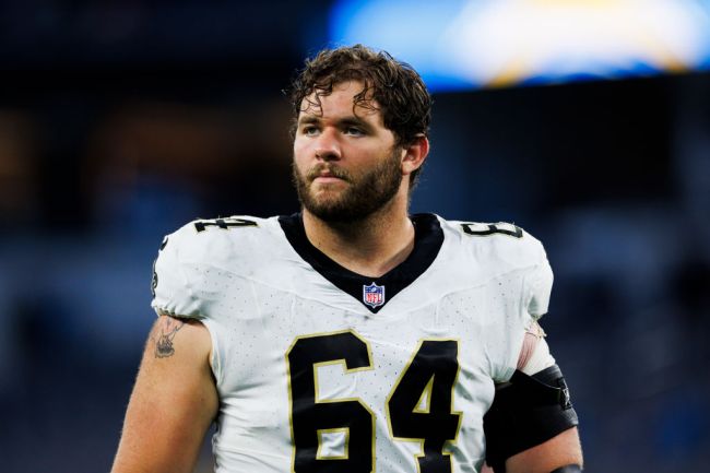 Nick Saldiveri #64 of the New Orleans Saints walks off the field during a game against the Los Angeles Chargers at SoFi Stadium on August 20, 2023 in Inglewood, California.
