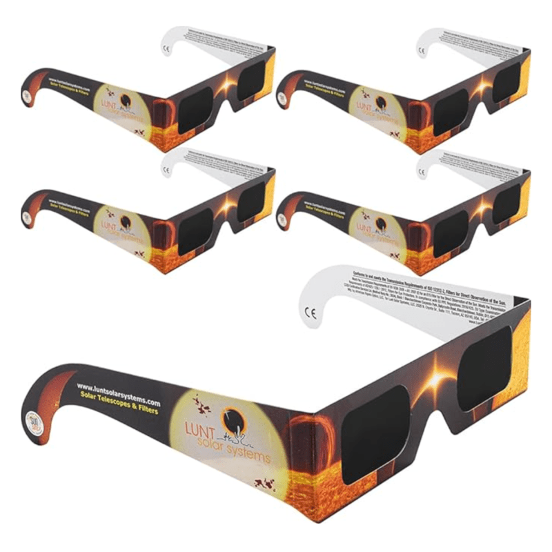Five pairs of solar eclipse glasses
