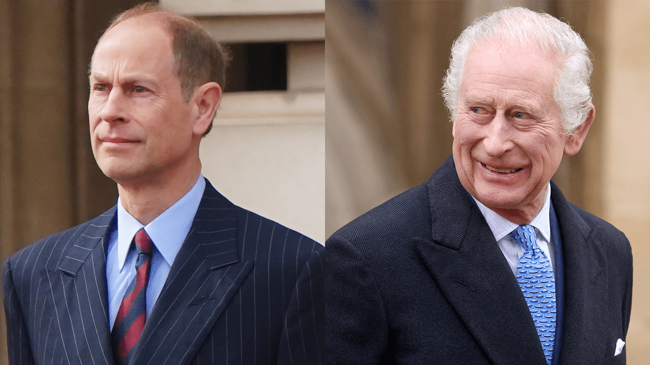 Prince Edward and King Charles, two white men in suits.