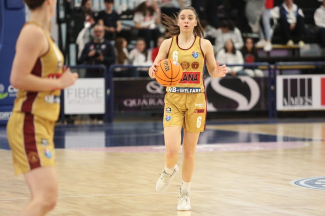 Villa Matilde of Venezia in action during the match between Umana Reyer Venezia vs Fila San Martino di Lupa in the women's basketball Italian cup quarter finals, at La Molisana Arena. In the third quarter of the final Umana Reyer Venezia beats Fila San Martino di Lupari with the score 83-75.