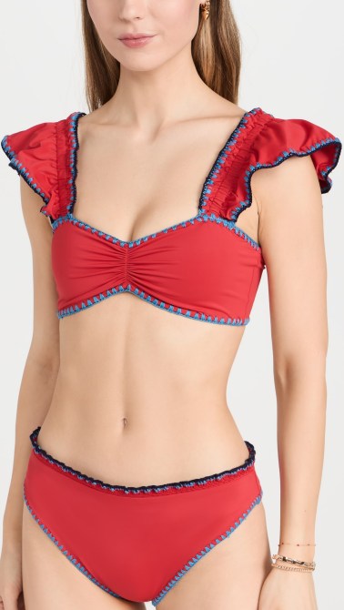 Model wearing a Sea Lemika Crochet Flutter Sleeve Bikini Top