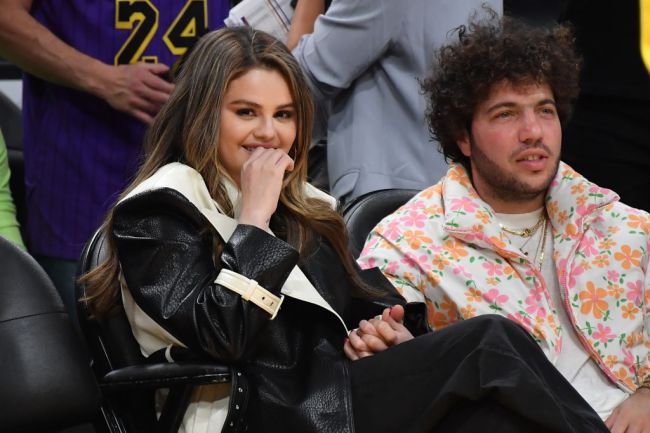 Selena Gomez and Benny Blanco attend a basketball game between the Los Angeles Lakers and the Miami Heat at Crypto.com Arena on January 03, 2024 in Los Angeles, California. NOTE TO USER: User expressly acknowledges and agrees that, by downloading and or using this photograph, User is consenting to the terms and conditions of the Getty Images License Agreement.