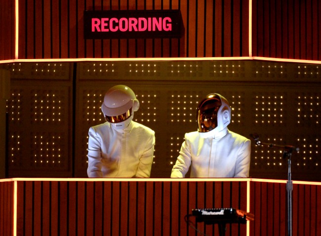 LOS ANGELES, CA - JANUARY 26:  (L-R) Musicians Thomas Bangalter and Guy-Manuel de Homem-Christo of Daft Punk perform onstage during the 56th GRAMMY Awards at Staples Center on January 26, 2014 in Los Angeles, California.