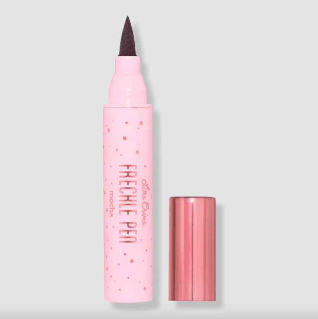 Lime Crime Freckle Pen in a pink pen with a rose gold cap.