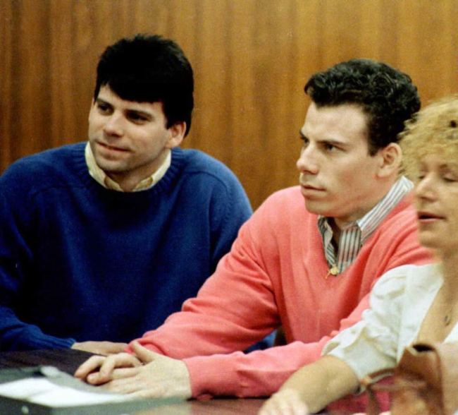 This 1992 file photo shows double murder defendants Erik (R) and Lyle Menendez (L) during a court appearance in Los Angeles, Ca. The Menendez brothers have been found guilty of first degree murder 20 March in their second trial for the killing of their parents.