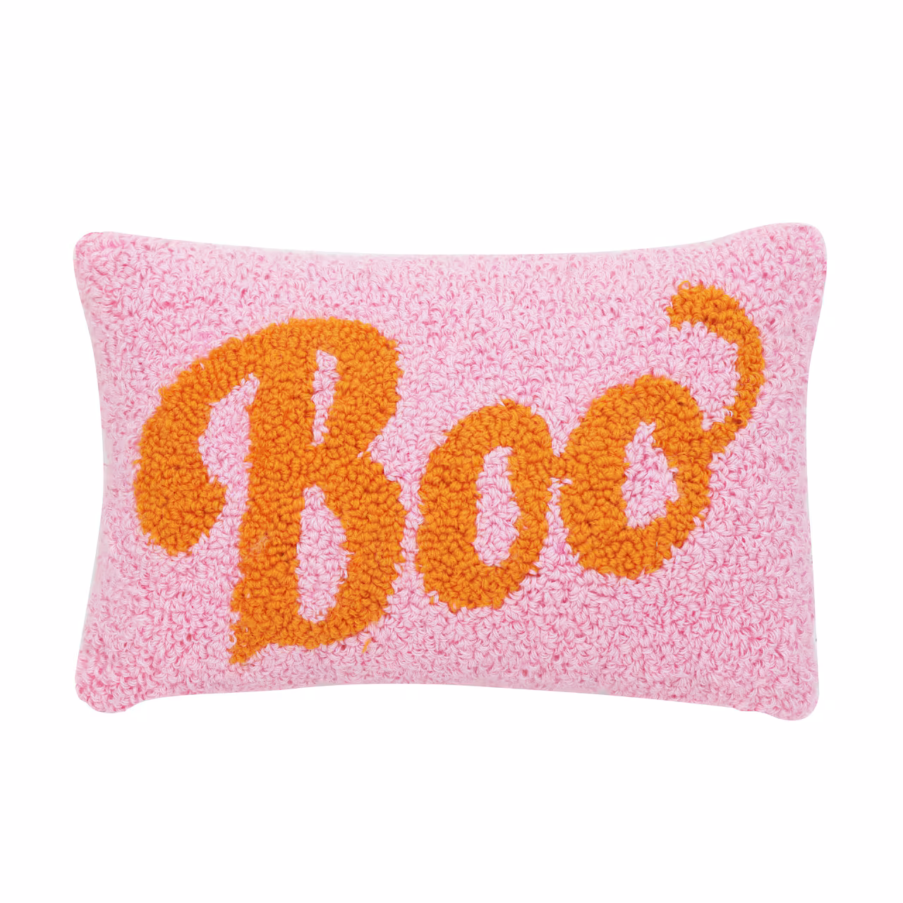 Pink pillow with orange "boo" letters