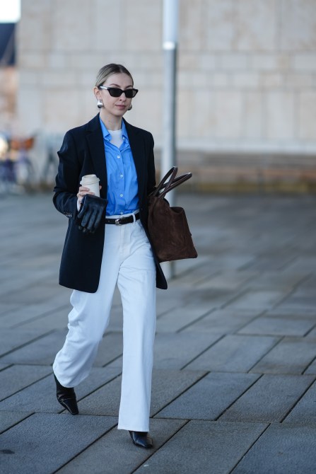 STYLECASTER | Minimalist Outift Ideas, blazer, button-down, jeans