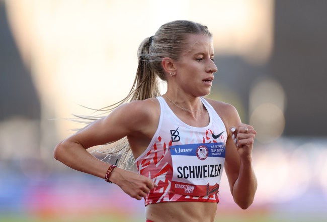 Karissa Schweizer competes in the women's 5000 meter final on Day Four of the 2024 U.S. Olympic Team Track & Field Trials at Hayward Field on June 24, 2024 in Eugene, Oregon