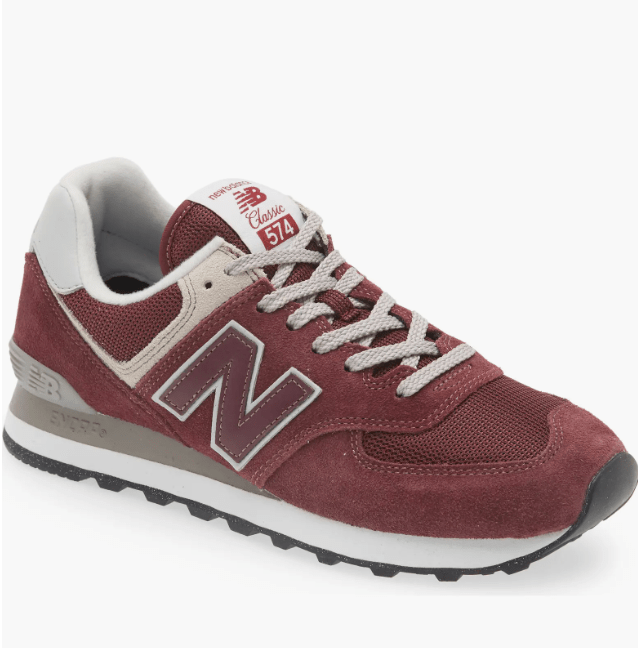 New Balance 574 Sneaker in maroon colorway