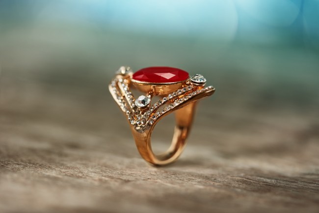 Jewelry ring with ruby and diamonds