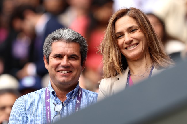 Alcaraz's father Carlos Alcaraz Gonzalez and mother Virginia Garfia are seen in the player's box during the Men's Singles Final against Novak Djokovic of Serbia on day fourteen of The Championships Wimbledon 2023 at All England Lawn Tennis and Croquet Club on July 16, 2023 in London, England.