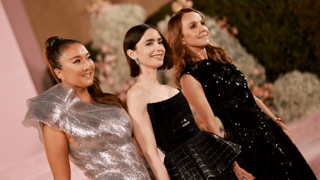 shley Park, Lily Collins, and Philippine Leroy-Beaulieu attend the Emily In Paris Season 4 Part 1 LA Premiere at The Egyptian Theatre Hollywood on August 14, 2024 in Los Angeles, California. 