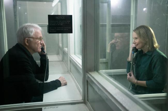 Only Murders In The Building -- “Here’s Looking At You…” - Episode 204 -- Charles, Oliver and Mabel welcome an unexpected young visitor who reveals hidden secrets about the inner workings of the Arconia.  We also discover Charles once recorded a hit single that was huge in Germany. Charles (Steve Martin) and Jan (Amy Ryan), shown.